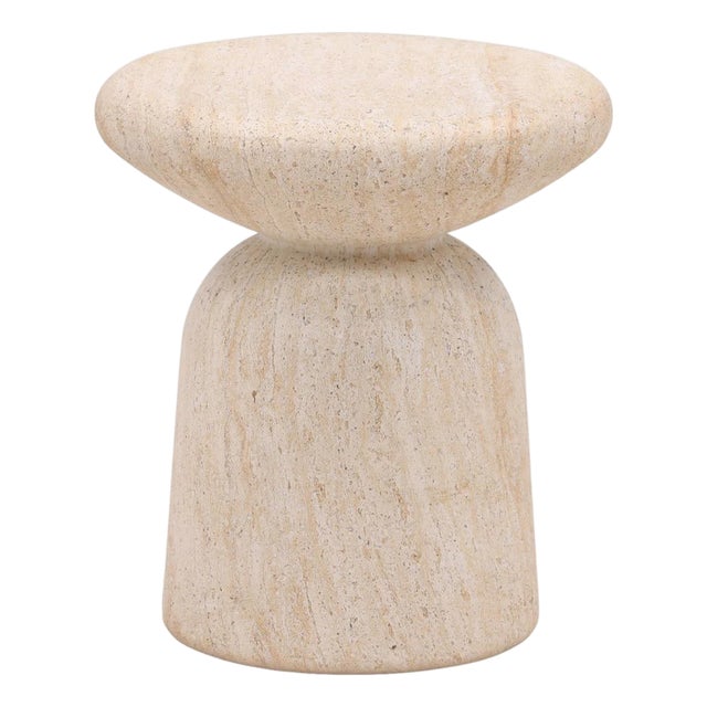 Outdoor Faux Travertine Hourglass Side Table For Sale