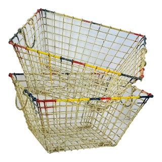 1930's Vintage French Wire Oyster Baskets Color Coded to Identify the Owner- A Pair For Sale