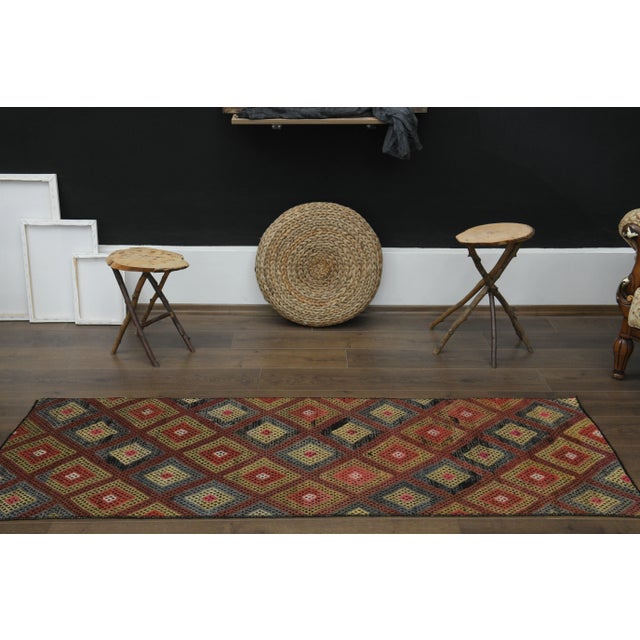 Tribal 1970s Vintage Turkish Oushak Handmade Wool Cotton Red Runner Rug For Sale - Image 3 of 11