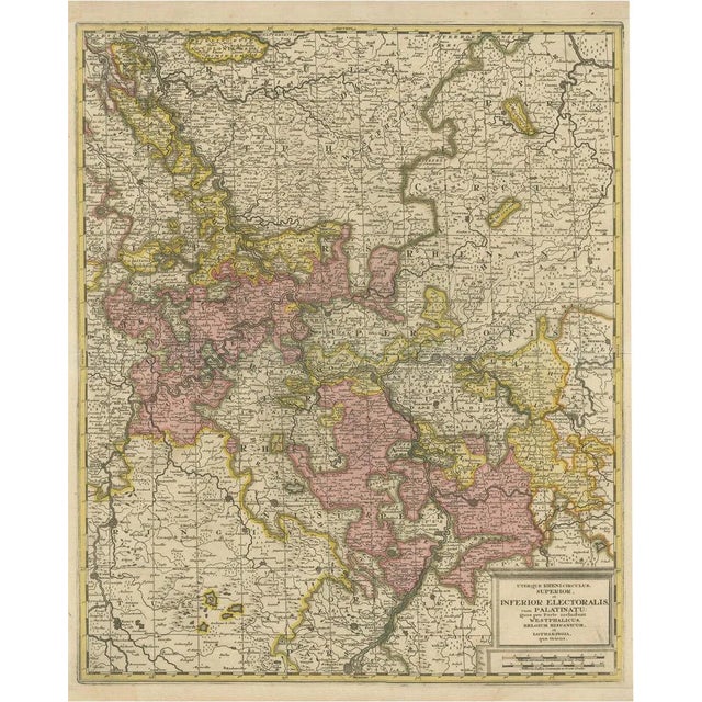 Antique Map of the Area Centered on the Rhine River For Sale