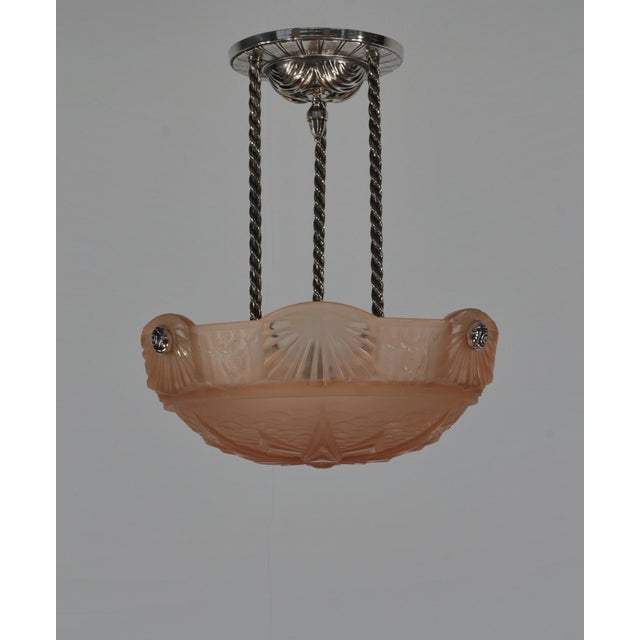 Metal French Art Deco Pendant Light by Petitot & Muller Freres 1930 France For Sale - Image 7 of 16