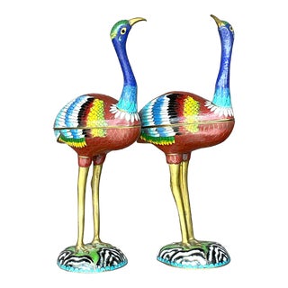 Vintage Boho Cloisonné Ostrich - a Pair For Sale