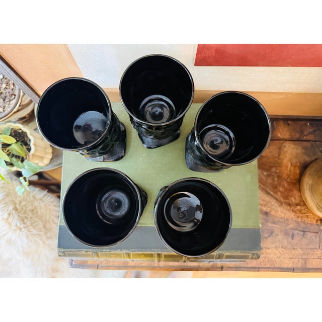 Vintage Noritake Spotlight Ebony Glass Goblets Set of Five 1970s Black Pedestal Barware For Sale In Chicago - Image 6 of 11