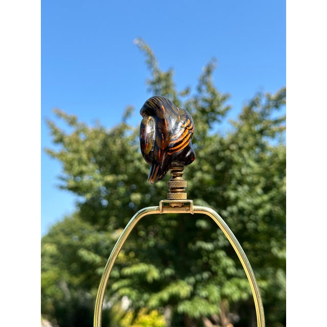 Lacquerware Owl Lamp Finial on Bronze Hardware For Sale In Madison - Image 6 of 8