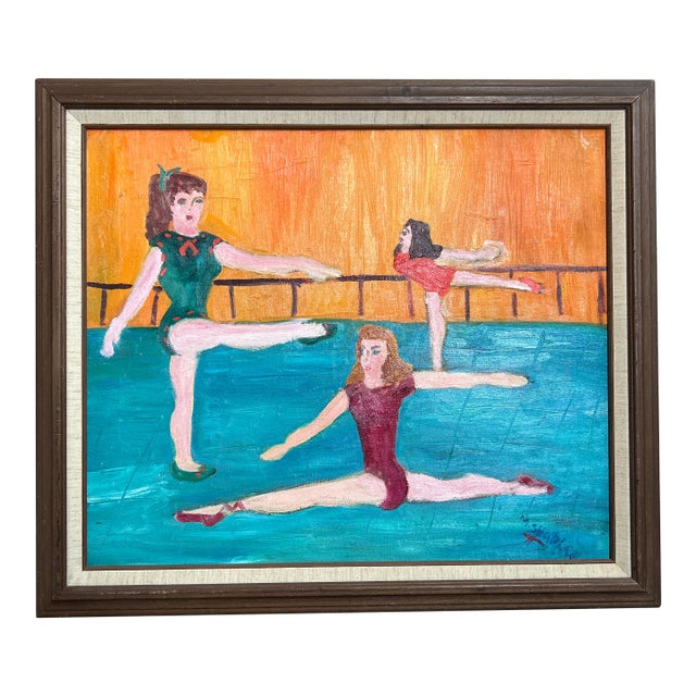 1970’s Original Folk Art Ballet Dancers Painting on Canvas For Sale