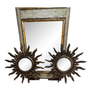 1940s Pair of Italian Silver Wood Sunburst Mirrors For Sale