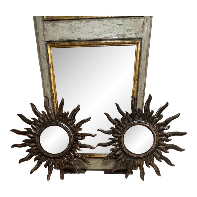1940s Pair of Italian Silver Wood Sunburst Mirrors For Sale