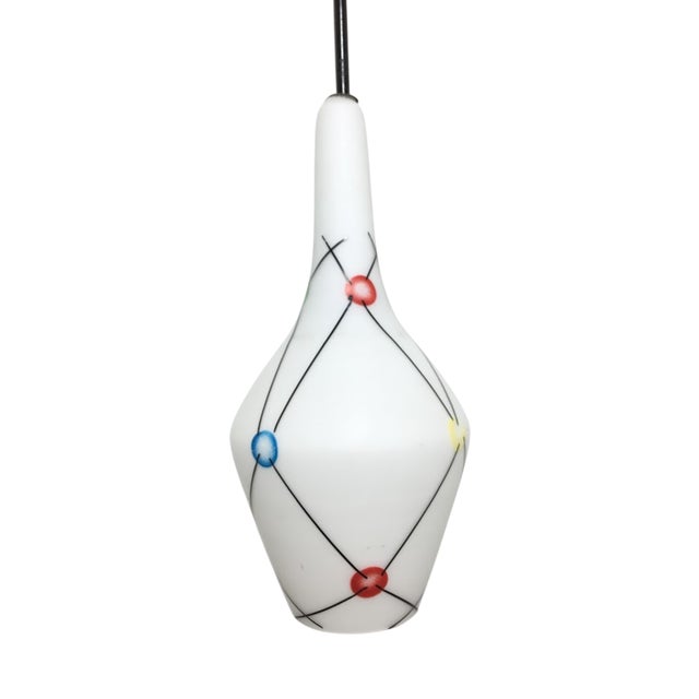 Vintage Opaline Glass Pendant Lamp, Italy, 1960s For Sale