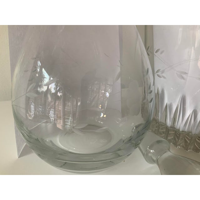 Late 20th Century Vintage Crystal Floral Etched Decanter & Ice Bucket Set- 2 Pieces For Sale - Image 5 of 7