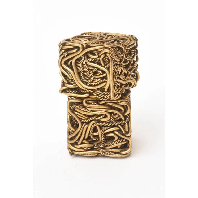 Abstract Vintage French Bronze Twisted Square Cube Sculptures Signed by Yascal Pair Of For Sale - Image 3 of 11