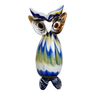 Vintage Hand-Blown Multicolor Art Glass Owl Vase Sculpture For Sale