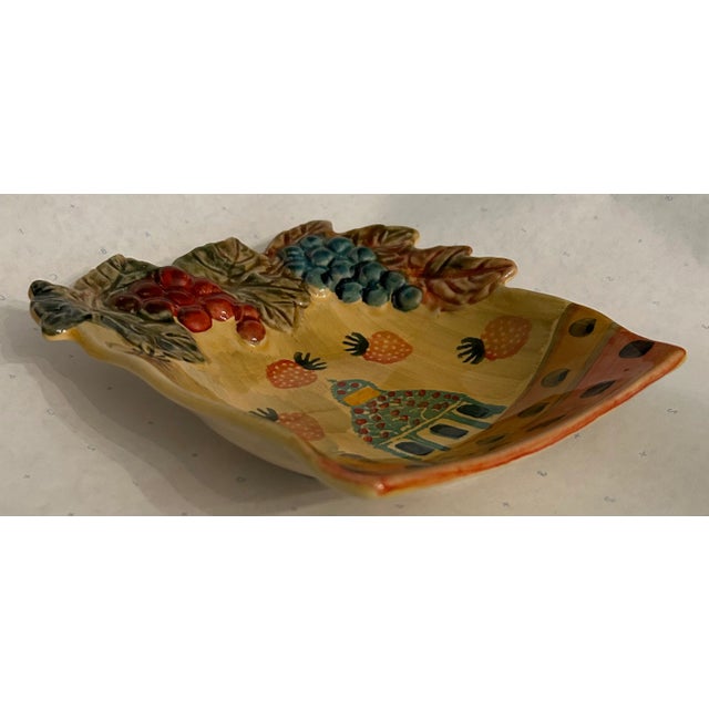 Tuscan Vintage Italian Tuscan Hand-Painted Ceramic Trinket Candy Dish Bowl For Sale - Image 3 of 5