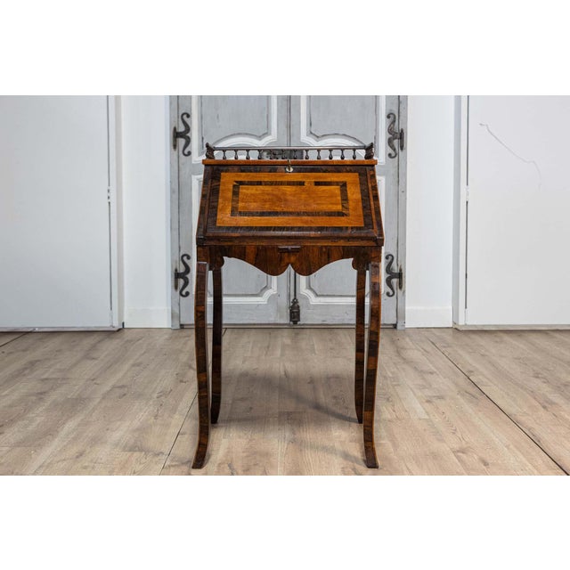 Wood Italian 19th Century Walnut and Mahogany Writing Table with Slant Front Desk For Sale - Image 7 of 14