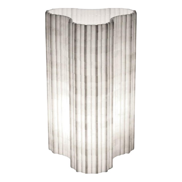 Stripes A3 Decorative Table Lamp in Afyon White Marble by Bufalini Marmi For Sale