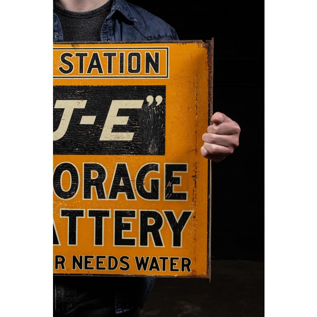 Early 20th Century "J-E" Storage Battery Flange Sign For Sale - Image 9 of 10