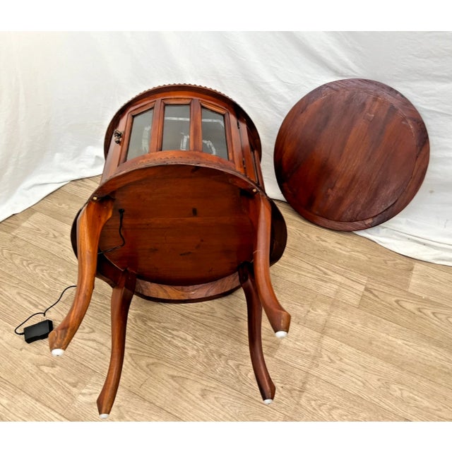 1970s Round China Cabinet Curio Display Lighted Beveled Glass Two Doors Brass Handles For Sale - Image 13 of 13