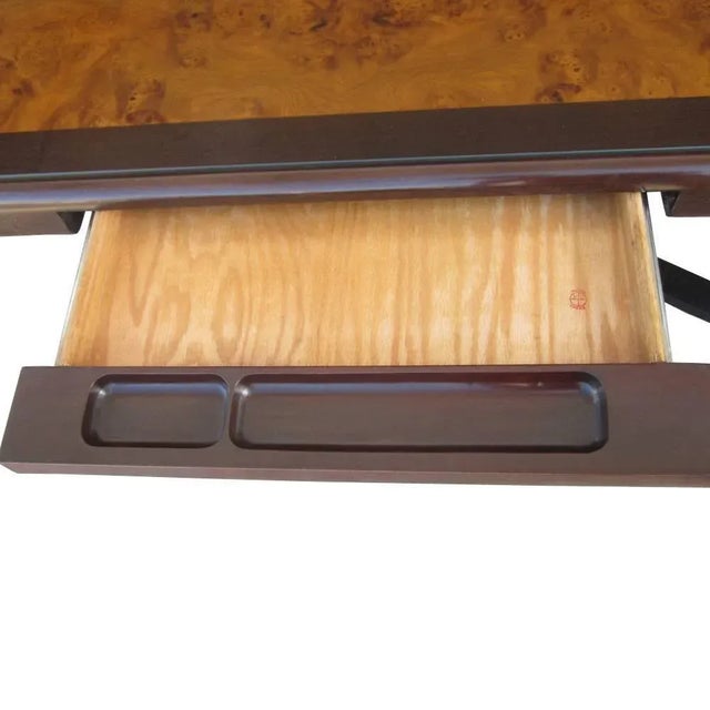 Vintage Burled Top Desk Table on a Bronze Base For Sale - Image 4 of 7