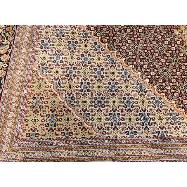 Antique Persian Tabriz Mahi Rug, Hand-Knotted Wool & Silk, Herati Geometric Pattern, Navy & Ivory, 9x12 For Sale - Image 4 of 18