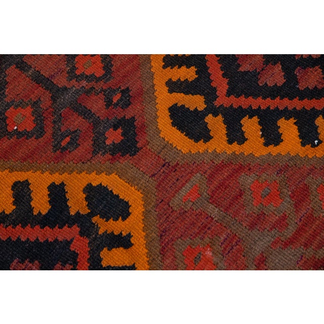 Textile Vintage Kilim Red Handmade Flatweave Tribal Motif Wool Runner For Sale - Image 7 of 11