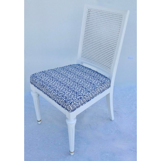 Vintage White Neoclassical Double-Caned, Straight-Back Armless Dining Chairs, Newly Refinished & Upholstered - Set of 4 For Sale In West Palm - Image 6 of 14