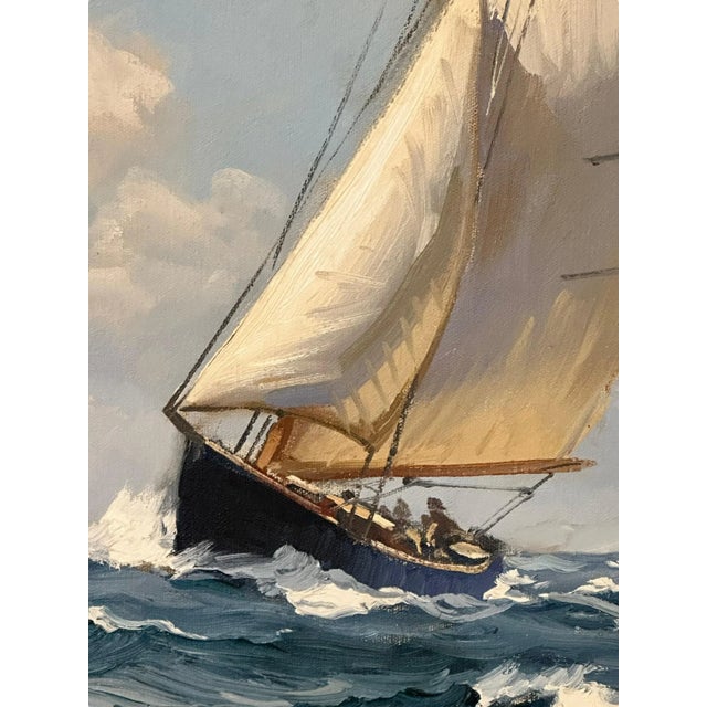 Traditional Late 20th Century Seascape Oil Painting "Sailboat on the Sea" by Charles Vickery, Framed For Sale - Image 3 of 12