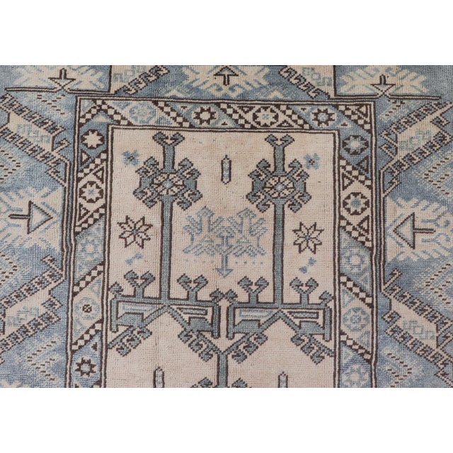 Blue Vintage Turkish Oushak Rug With Warm Earth Tones and Geometric Patterns 4'1 X 6'9 For Sale - Image 8 of 10