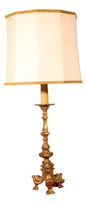 Antique Bronze Table Lamp with Parchment Lampshade, 1700s