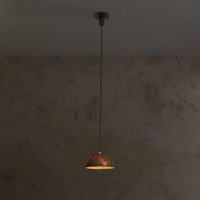 Victor Cerrato Italian Etched Copper Maple Leaf Pendant Light by Victor Cerrato, 1960s For Sale - Image 4 of 10
