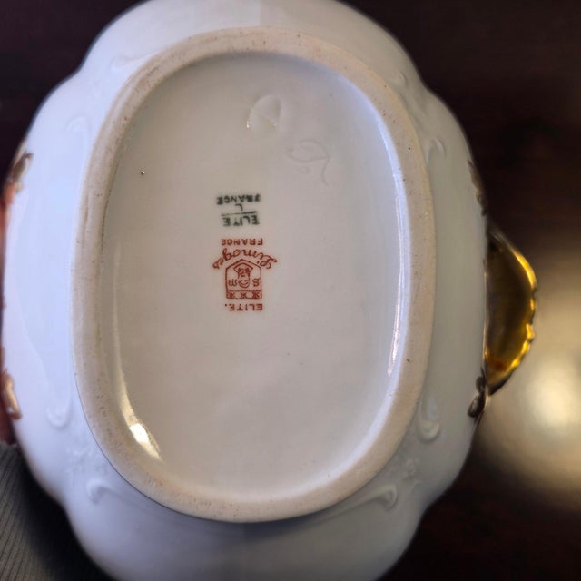 Antique Elite Works Limoges Two-Handled Gravy Boat - Celadon Dots and Gilded Scrolls For Sale - Image 12 of 17