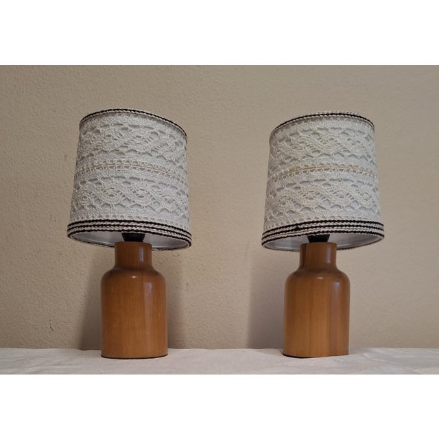 Vintage Bedside Lamps with Yellow-Brown Yew Wood Base and Fabric Shade from Lamplove, 1980s, Set of 2 For Sale - Image 6 of 10