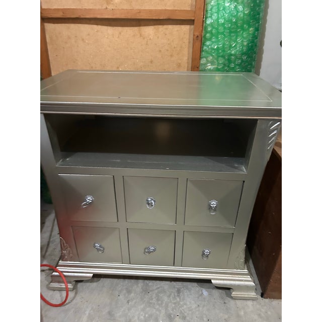 Vintage Glam Silver Nightstand/Media Cabinet For Sale - Image 4 of 5