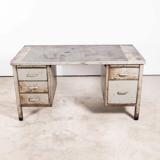 Industrial Industrial Steel Double Drawer Desk, 1950s For Sale - Image 3 of 14