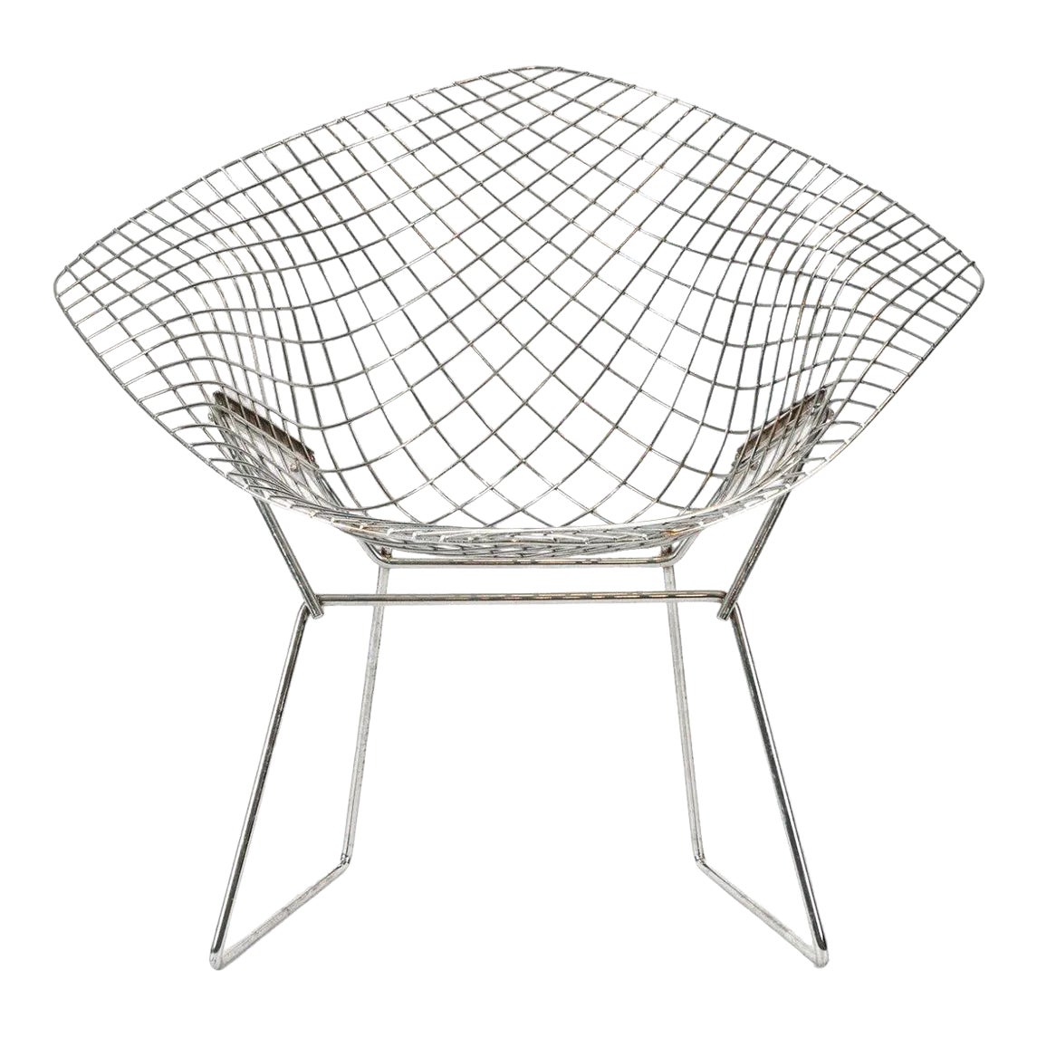 1970s Mid Century Silver Diamond Wire Chair by Bertoia for Knoll