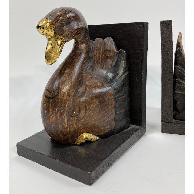 Vintage Wooden Swan Bookends With Gilt Detail For Sale In Kansas City - Image 6 of 10