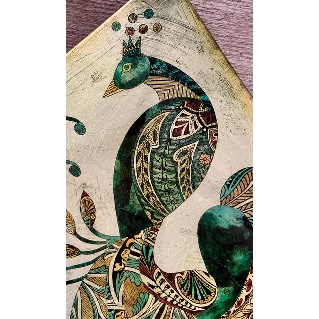Whimsical Late 20th-Century Reverse Painted Glass Decorative Peacock Tray For Sale - Image 13 of 18