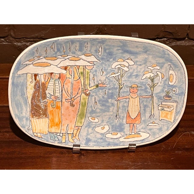 Contemporary Late 20th Century Gerry Wallace Studio Pottery Hand Built Porcelain Oval Platter Whimsical Art For Sale - Image 3 of 5