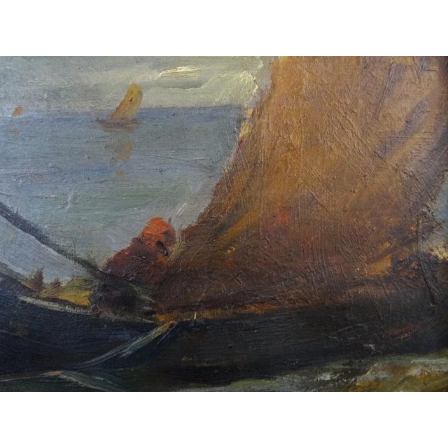 Oil painting on panel by the artist P. Fragiacomo, around the 1910s. The work entitled 'Sail' depicts a small sailboat in...