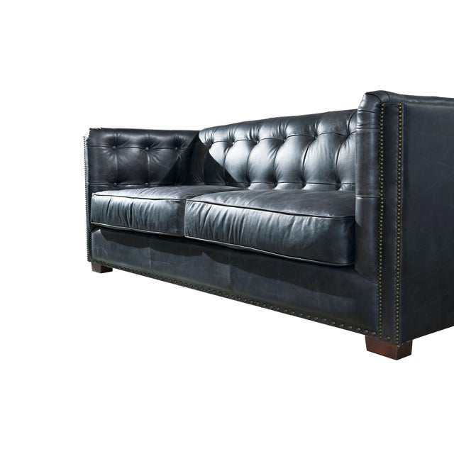 Italian Tuxedo Leather Sofa - Slate For Sale - Image 3 of 11