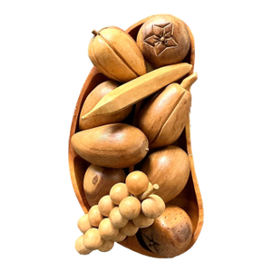Vintage Boho Leilani Carved Wood Fruit Bowl