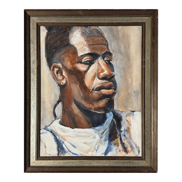 Vintage Expressionist Portrait of Black Man by William Wendt, Signed (Oil on Canvas) For Sale