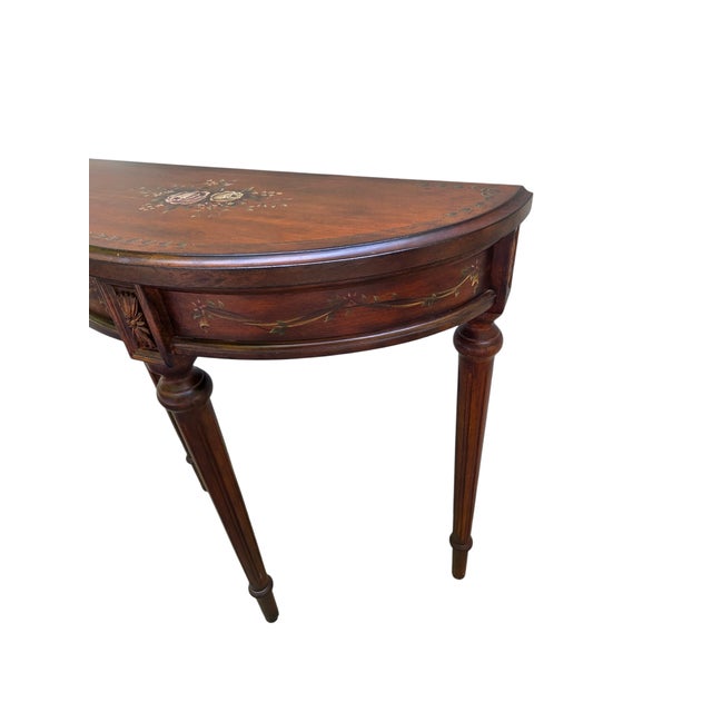 1990s Ethan Allen Tuscany Demilune Console Hall Table Server Neo Classical End Table For Sale In Philadelphia - Image 6 of 13