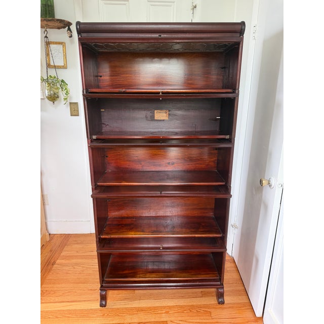 Antique Lundstrom Arts & Crafts Five Stack Barrister Bookcase with Leaded Glass Top Signed C1920. This antique Lundstrom...