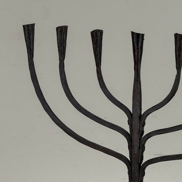 Mid-Century French Brutalist Hand-Forged Iron Seven-Light Candelabrum For Sale - Image 12 of 16