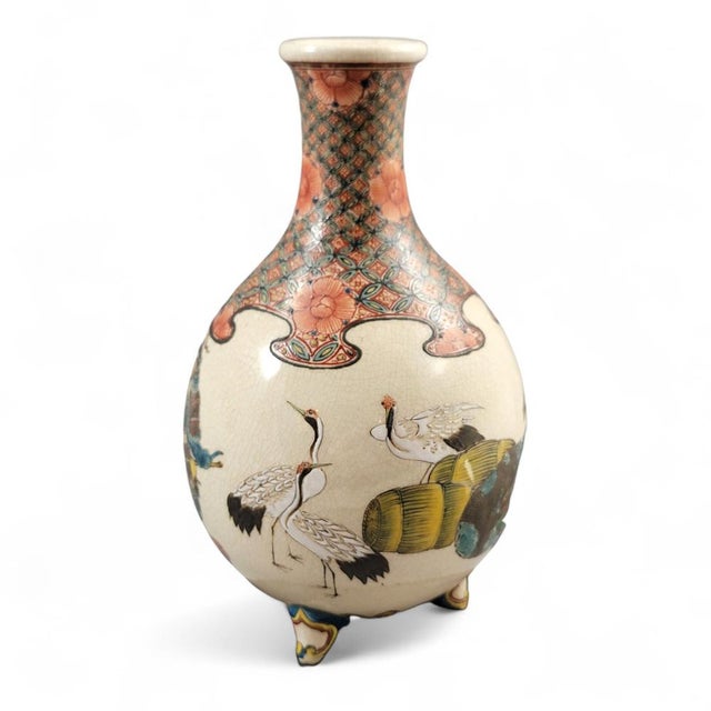 Collector-grade Kyoto Satsuma miniature with a portrait cycle of the Seven Gods of Good Fortune. Executed in earthenware...