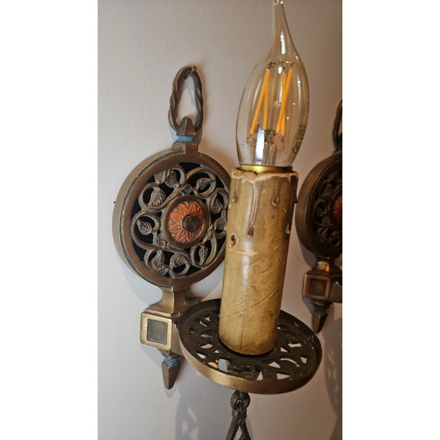 Metal 1920s Moe -Bridges Tudor Wall Sconces - a Pair For Sale - Image 7 of 15