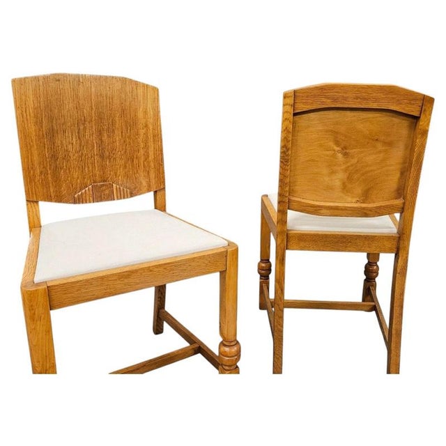 1930s Art Deco British Oak Panel Back Side Chairs, 1930, Set of 2 For Sale - Image 5 of 9
