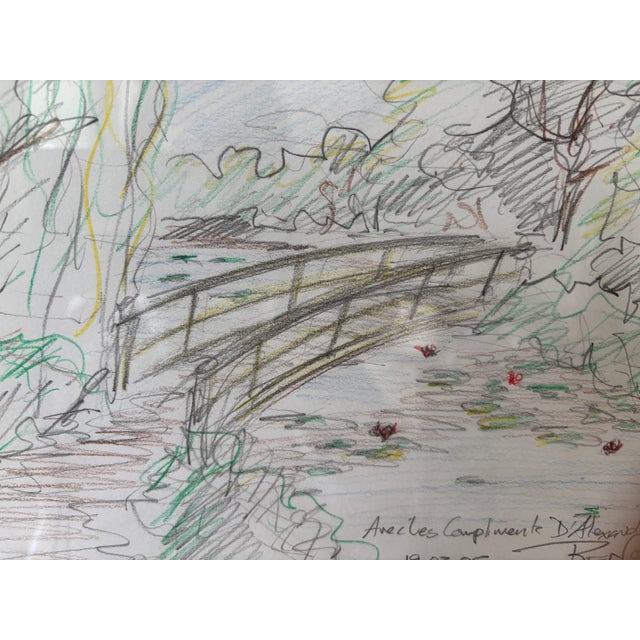 Alexandre Renoir -Great, Great Grandson of Auguste Pierre Renoir Signed Landscape Sketch, Footbridge and Garden For Sale - Image 4 of 6