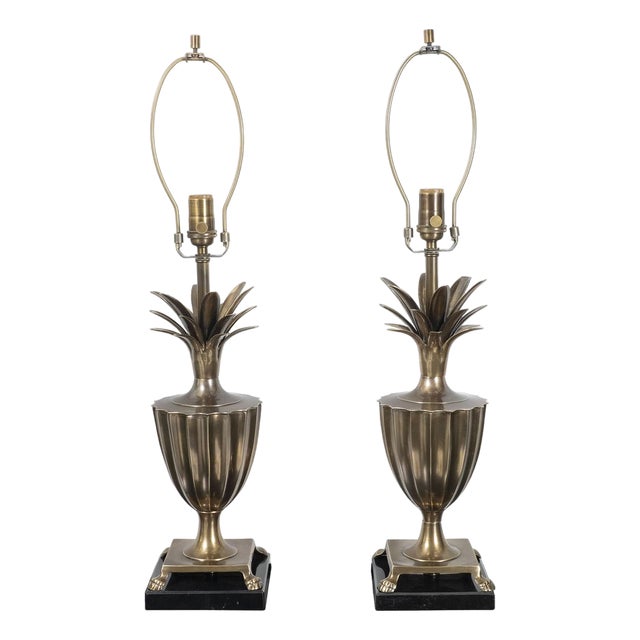 Pair of brass pineapple table lamps by Frederick Cooper For Sale