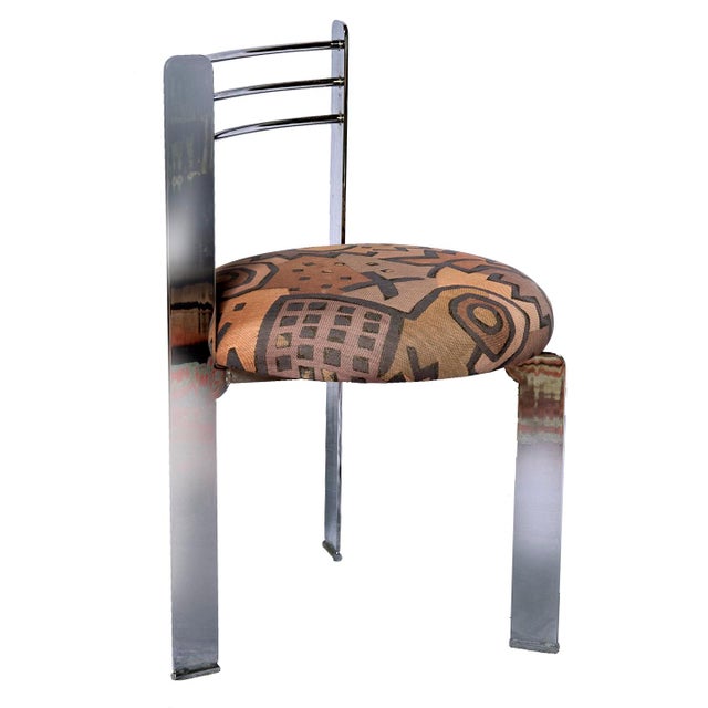 1980's Post Modern, Three Legged Chrome Milan Chairs Set/ 4 For Sale - Image 4 of 11