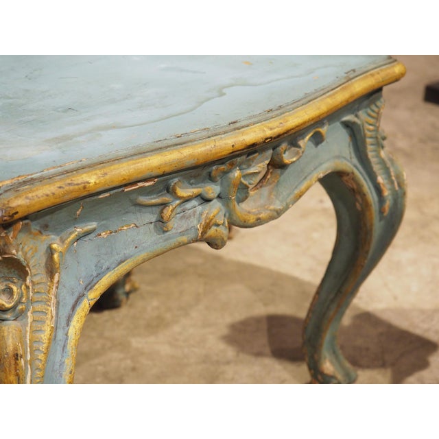 Antique Italian Blue Painted and Parcel Gilt Wooden Tabouret Stool, C. 1850 For Sale - Image 10 of 18